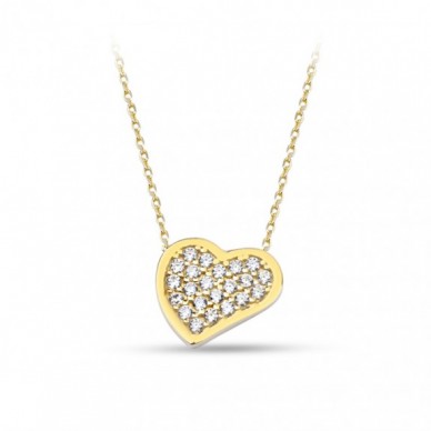 Taşlı Asimetrik Kalp 14K Altın Kolye