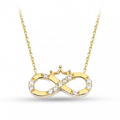 Mini Seri Taçlı Sonsuzluk 14K Altın Kolye