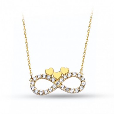 Mini Üç Kalpli Sonsuzluk 14K Altın Kolye