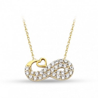 Mini Seri İki Sıra Taşlı Sonsuzluk Kalp 14K Altın Kolye