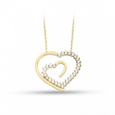 İç İçe Kalp 14K Altın Kolye