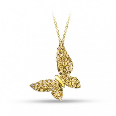Sarı Taşlı Kelebek 14K Altın Kolye