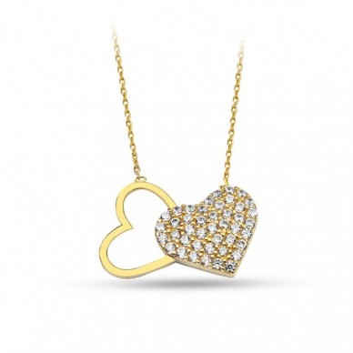 Taşan Kalpler 14K Altın Kolye