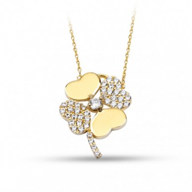Çiçek Figürlü Yonca 14K Altın Kolye