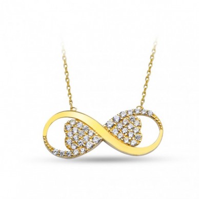 Kalp Motifli Tasarım Sonsuzluk 14K Altın Kolye