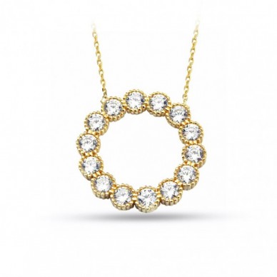 Taşlı Çember 14K Altın Kolye