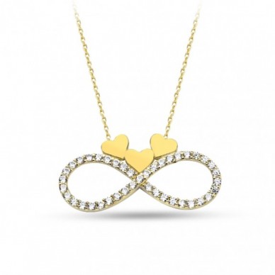 Üçlü Parlayan Kalbim Sonsuzluk 14K Altın Kolye