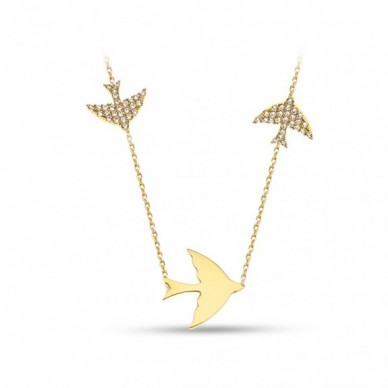 Dizili Kırlangıç 14K Altın Kolye