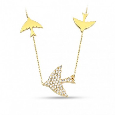 Kırlangıç Taşlı Taşsız 14K Altın Kolye