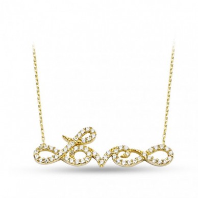 Love Yazılı Büyük Sonsuzluk 14K Altın Kolye