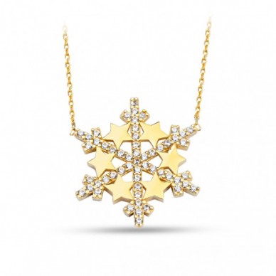 Yıldız Motifli 14K Altın Kar Tanesi Kolye