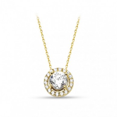 Çerçeve Sıra Taşlı Tektaş 14K Altın Kolye