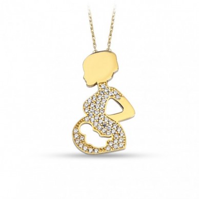 Hamile Anne ve Bebek 14K Altın Kolye