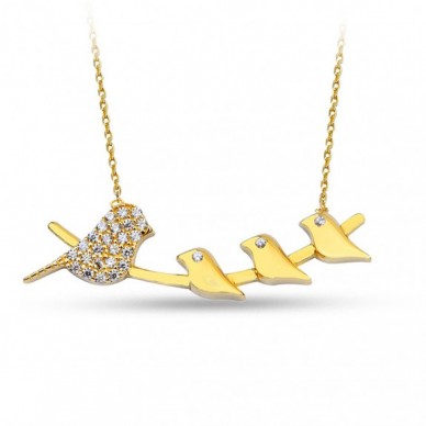 Sevimli Kuşlar 14K Altın Kolye