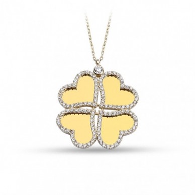 Büyük Boy Yonca isim Yazılabilir Aile 14K Altın Kolye