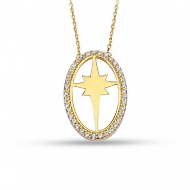 Kutup Yıldızı Oval Çerçeve 14K Altın Kolye