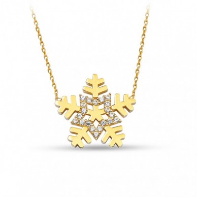 Yıldız Figürlü Kar Tanesi 14K Altın Kolye