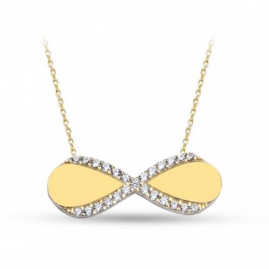 Çapraz Taşlı Sonsuzluk 14K Altın Kolye