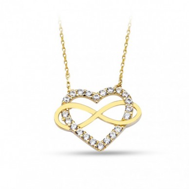 İç İçe Sonsuz Kalp 14K Altın Kolye