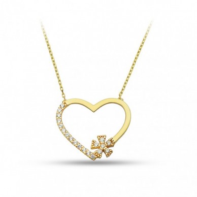 Tasarım Kar Tanesi Kalp Altın 14K Kolye