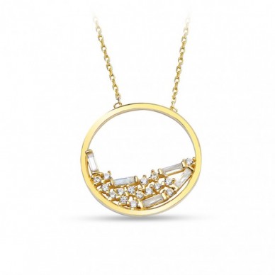 Baget Taşlı Çember 14K Altın Kolye