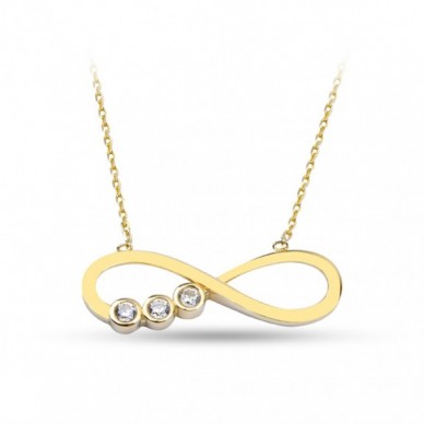 Üç Taşlı Sonsuzluk 14K Altın Kolye