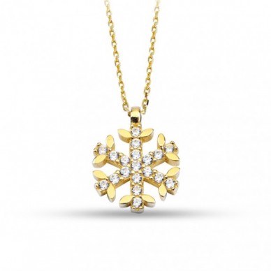 Yaprak Figürlü Kar Tanesi 14K Altın Kolye