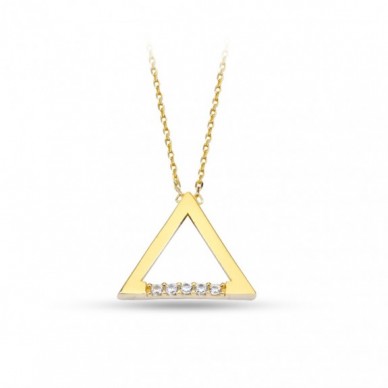 Taş Detaylı 14K Üçgen Altın Geometrik Kolye