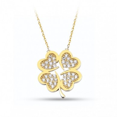 Dört Yapraklı Tasarım Yonca 14K Altın Kolye