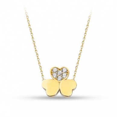 Üç Kalp Yapraklı Yonca 14K Altın Kolye