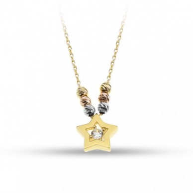 Dorika Toplu Tek Taş Yıldız 14K Altın Kolye
