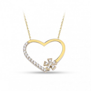 Mini Kar Taneli Kalp 14K Altın Kolye