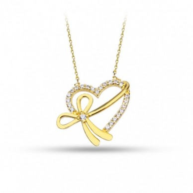 Fiyonk Figürlü Kalp 14K Altın Kolye