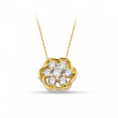 Taşlı Estetik Çiçek 14K Altın Kolye