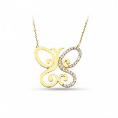 Retro Kelebek Tasarım 14K Altın Kolye