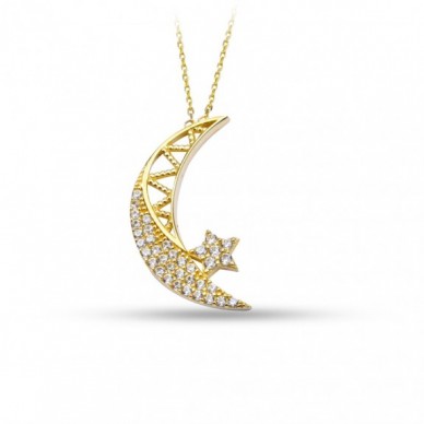 Ay Yıldız Fantezi 14K Altın Kolye