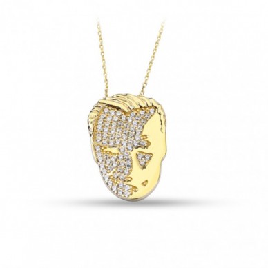 Atatürk Silüet Taşlı 14K Altın Kolye