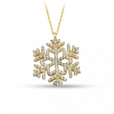Çiçek Motifli Kar Tanesi 14K Altın Kolye