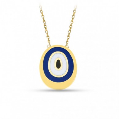 Lacivert Mineli Nazar Boncuğu 14K Altın Kolye