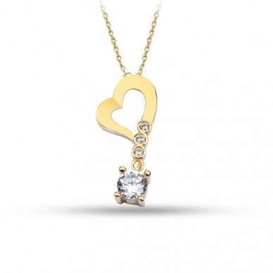 Tek Taş Sallantılı Kalp 14K Altın Kolye