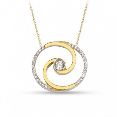 Estetik Taşlı Çember 14K Altın Kolye