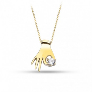 Tektaş Tutan El 14K Altın Kolye