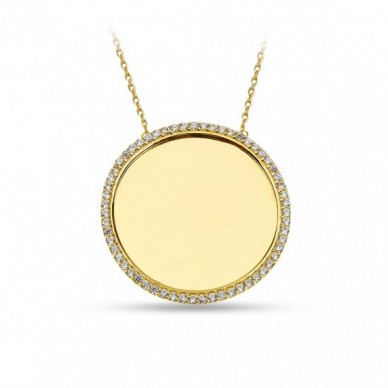 Büyük Boy İsim Yazılabilir Plaka 14K Altın Kolye