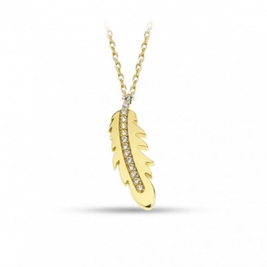 Kuş Tüyü 14K Altın Kolye