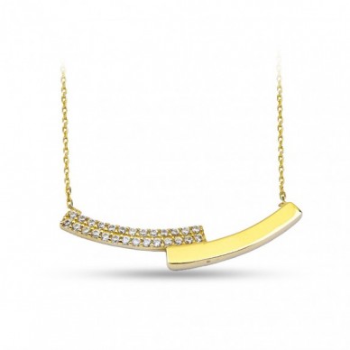 Eğik Çizgi Tasarım 14K Altın Kolye