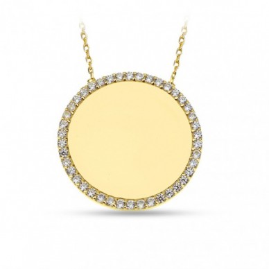 İsim Yazılabilir Parlayan Plaka 14K Altın Kolye