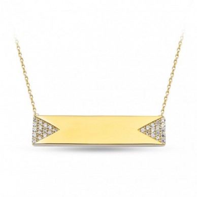 Yatay Taşlı Ok Diktörtgen 14K Altın Kolye