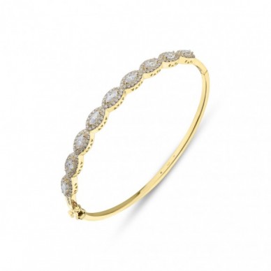 Sıralı Markiz Taşlı 14K Altın Kelepçe