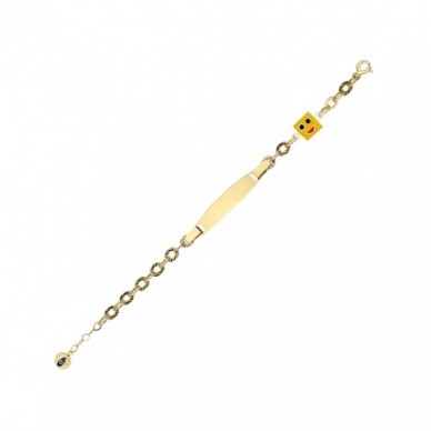 Sevimli Yüzlü Plaka 14K Altın Çocuk Künye