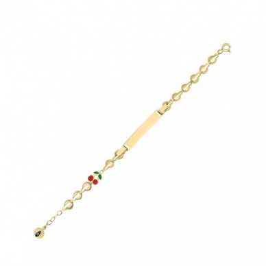 Kiraz Motifli İsim Yazılabilir 14K Altın Çocuk Künye